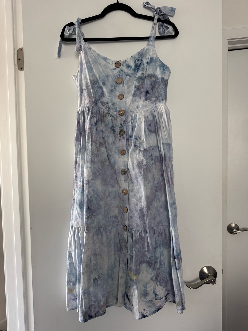 Hand Dyed Tie-Dye Midi Dress in Pale Blue